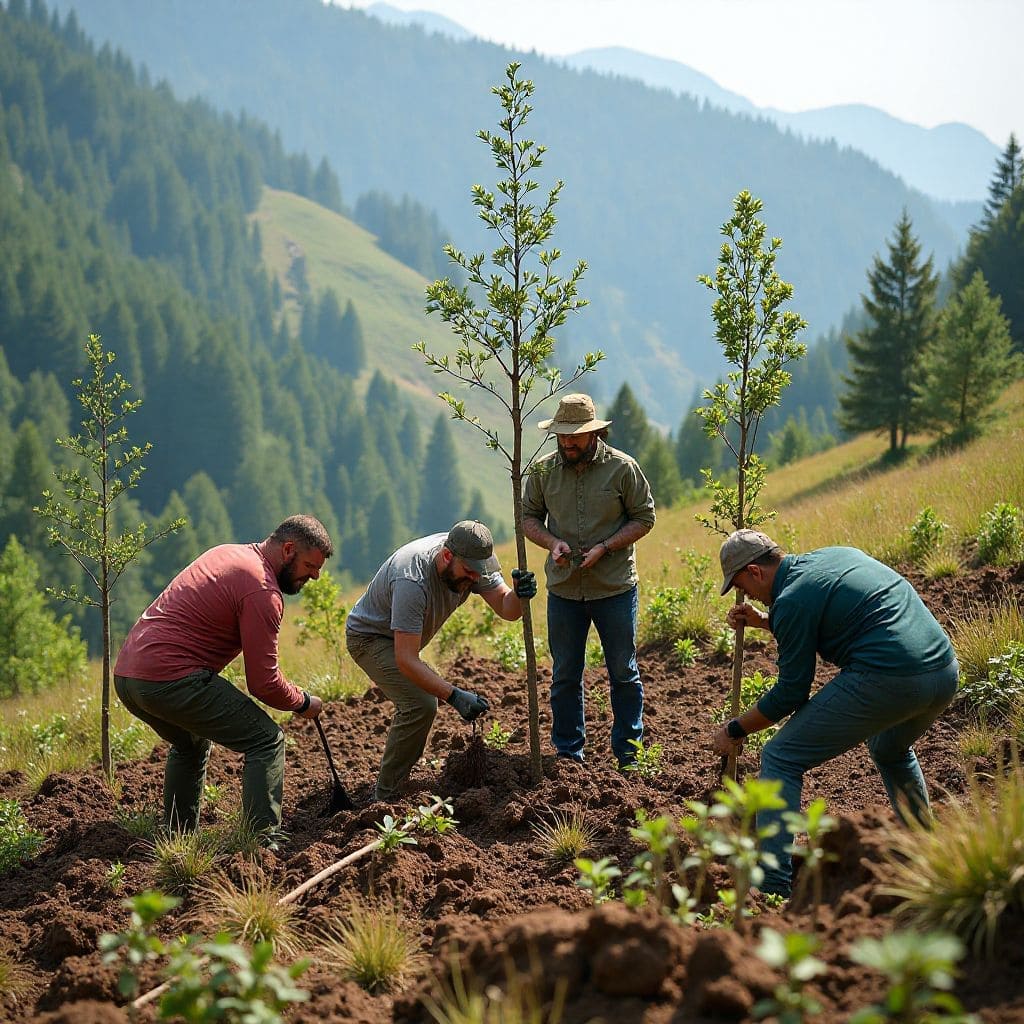 Reforestation project with volunteers
