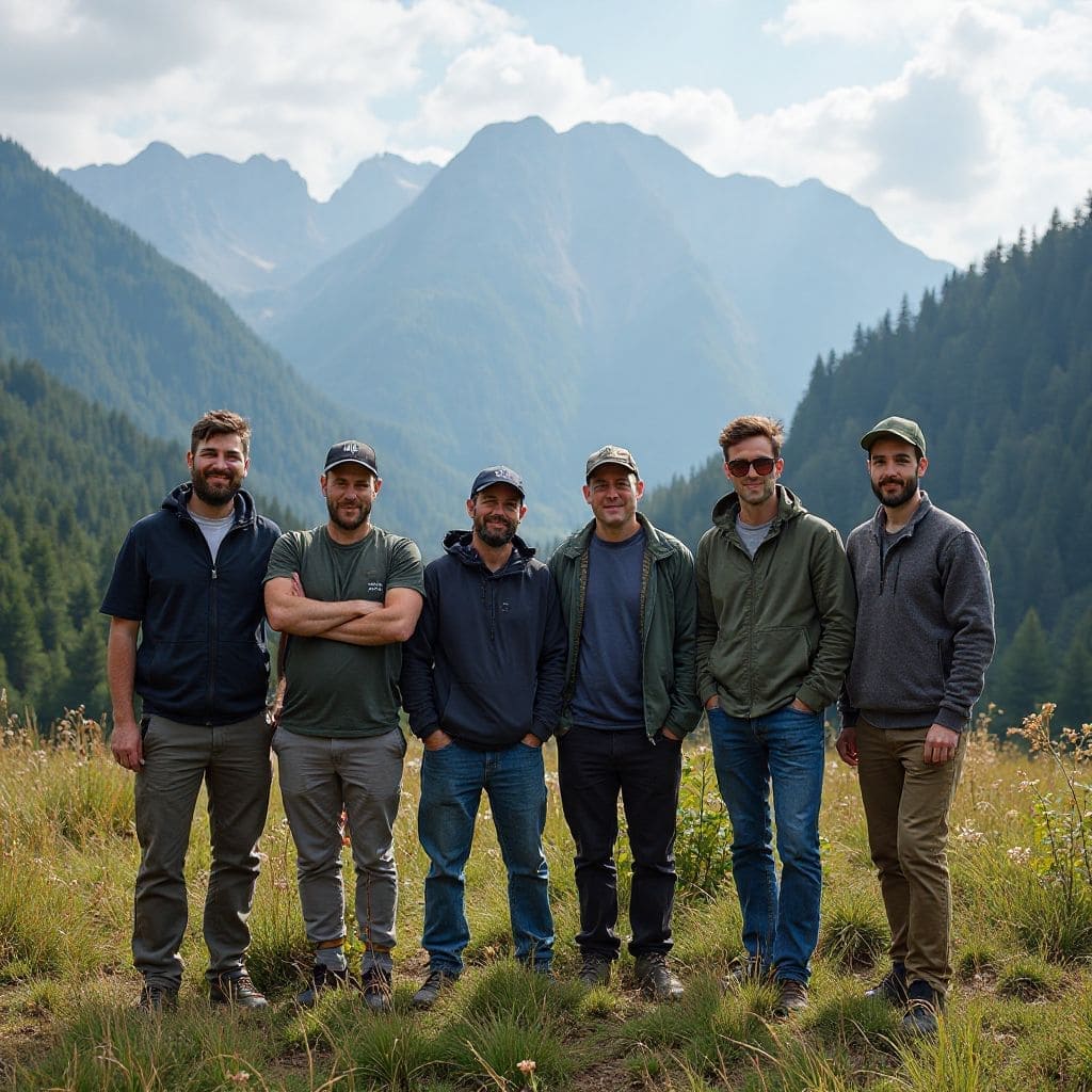 Team of environmental conservationists in Romanian wilderness