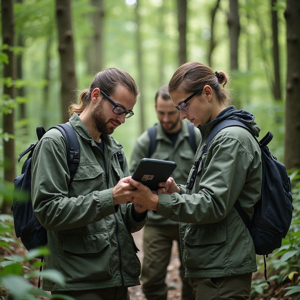 Field researchers collecting biodiversity data