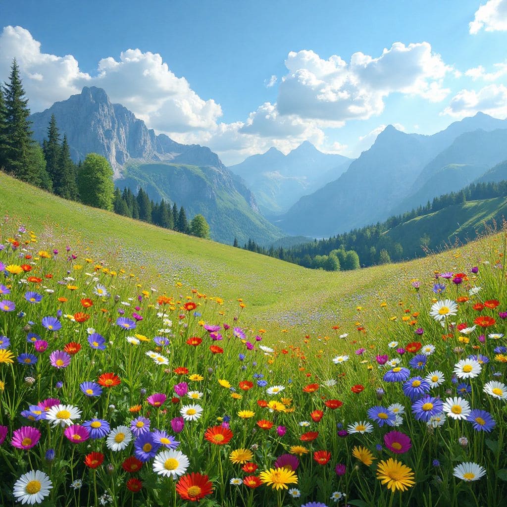 Alpine meadow with wildflowers
