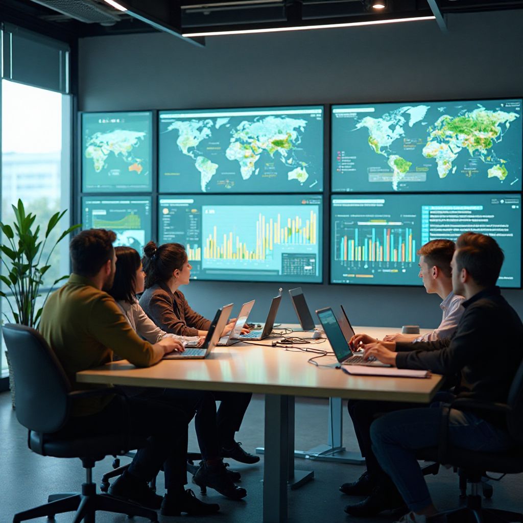 Team analyzing environmental impact data